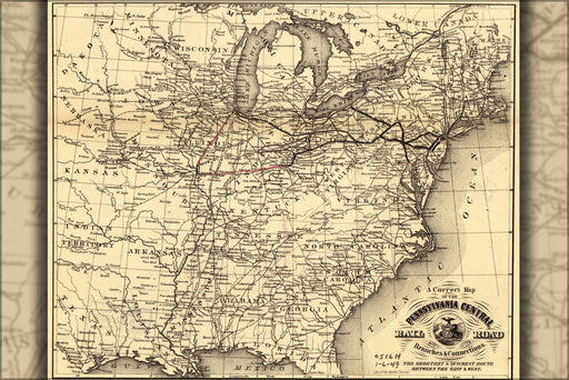 24"x36" Gallery Poster, map of the Pennsylvania Central RailRoad 1858