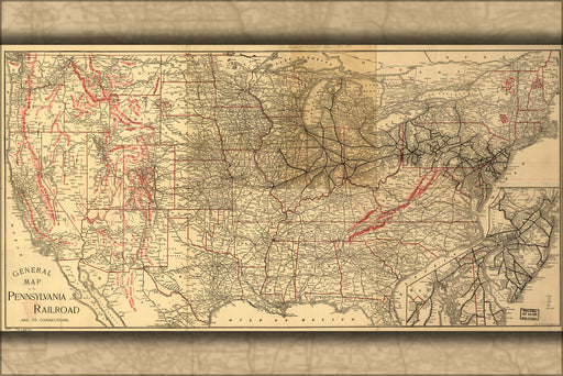 24"x36" Gallery Poster, map of the Pennsylvania Railroad 1893