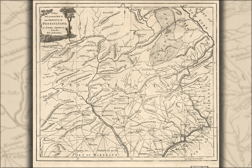 24"x36" Gallery Poster, map of the Province of Pennsylvania 1780