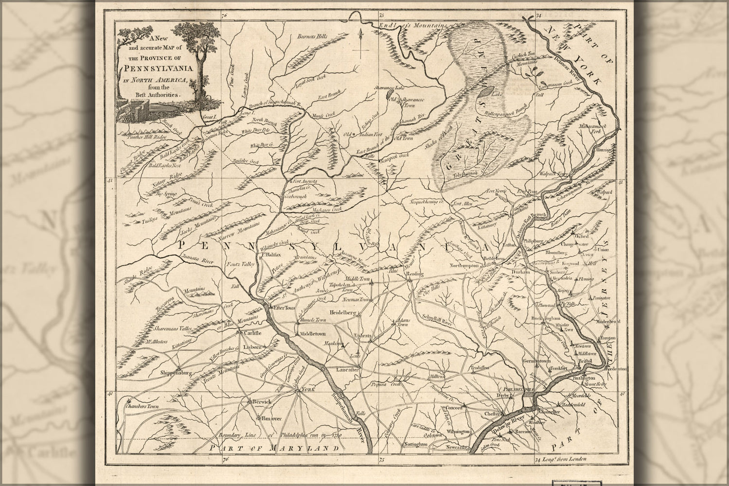 24"x36" Gallery Poster, map of the Province of Pennsylvania 1780