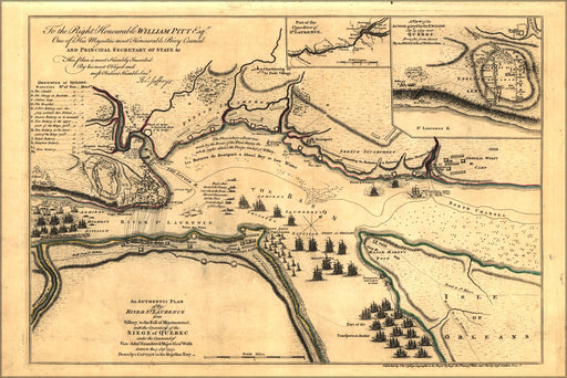 24"x36" Gallery Poster, map of the River St. Laurence siege of Quebec