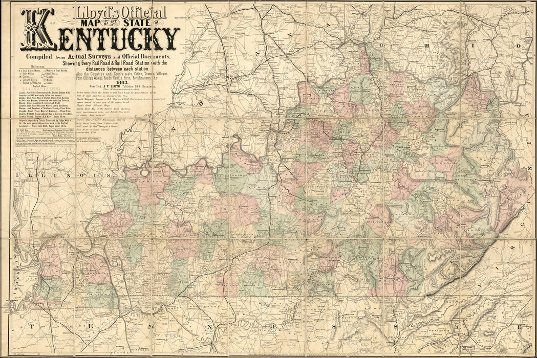 24"x36" Gallery Poster, map of the State of Kentucky 1863