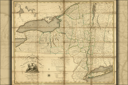 24"x36" Gallery Poster, map of the State of New York 1804