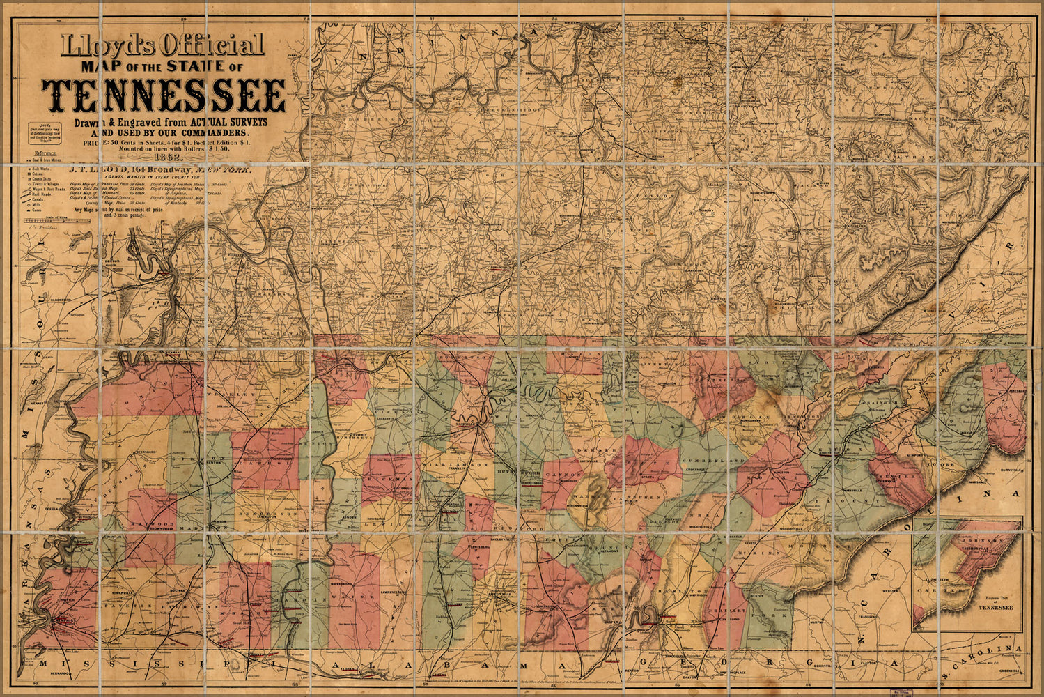 24"x36" Gallery Poster, map of the State of Tennessee 1862