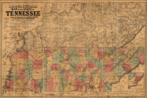 24"x36" Gallery Poster, map of the State of Tennessee 1862