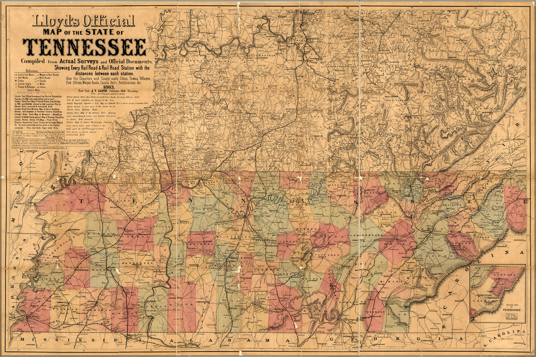 24"x36" Gallery Poster, map of the State of Tennessee 1863