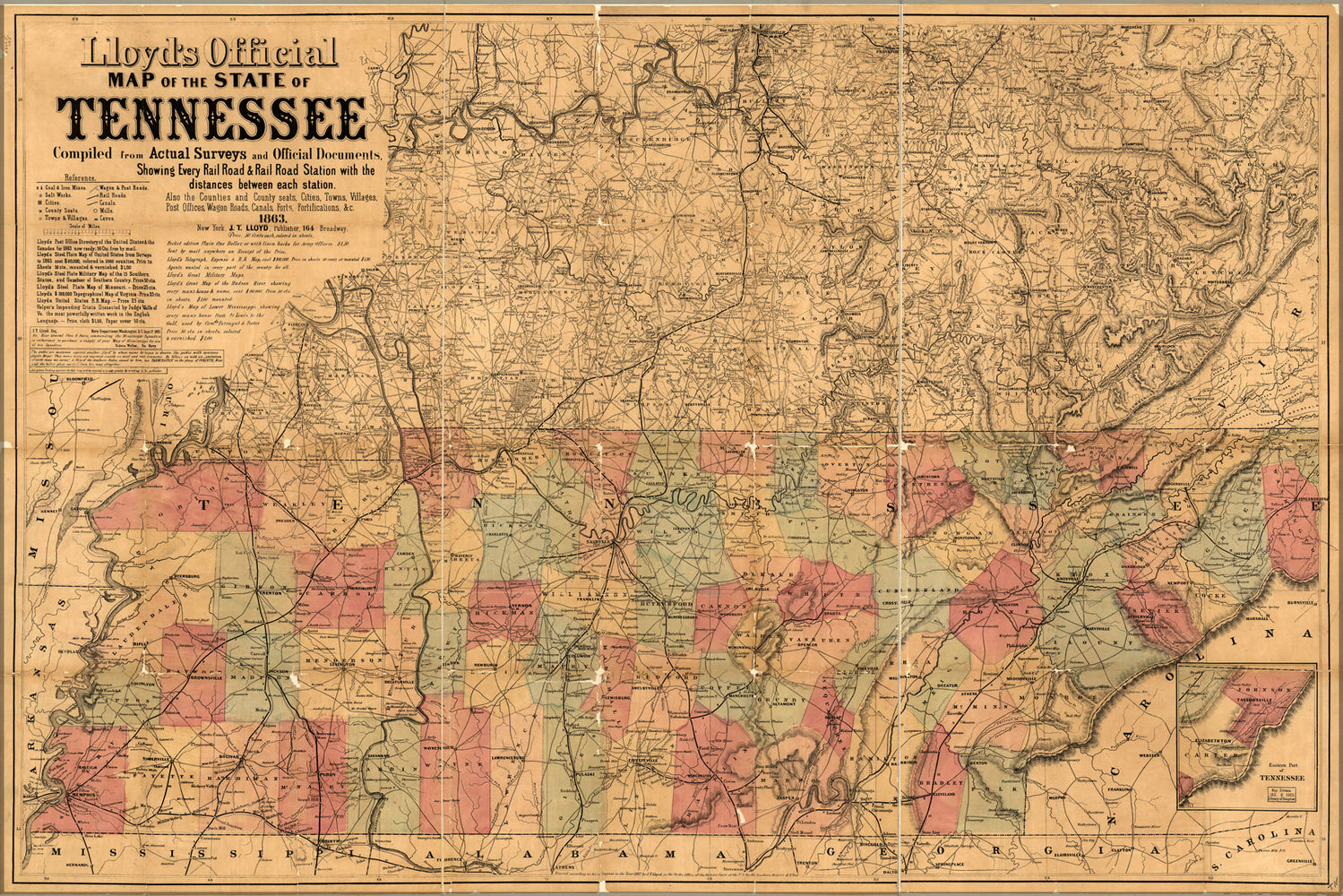 24"x36" Gallery Poster, map of the State of Tennessee 1863