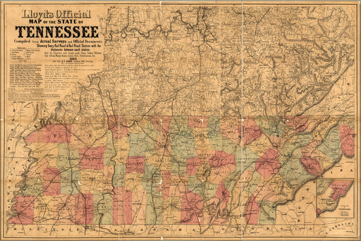 24"x36" Gallery Poster, map of the State of Tennessee 1863
