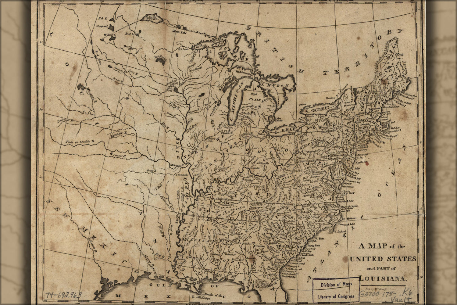 24"x36" Gallery Poster, map of the United States 1780
