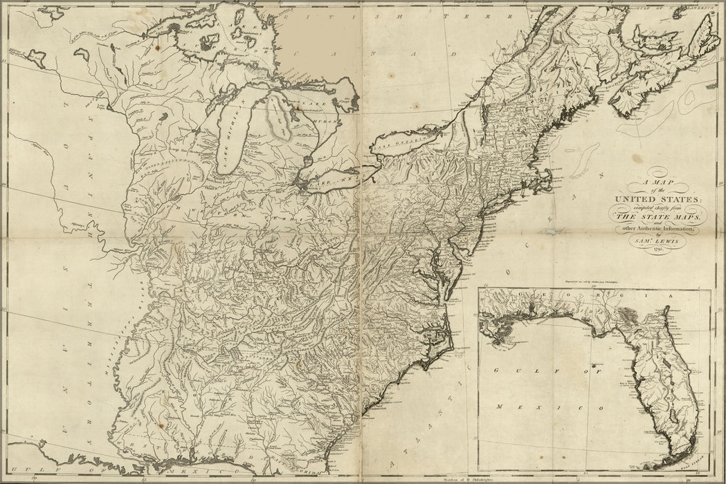 24"x36" Gallery Poster, map of the United States 1795