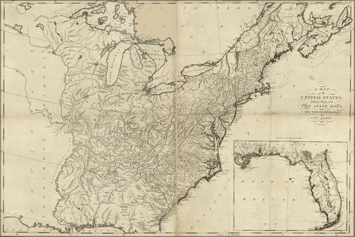 24"x36" Gallery Poster, map of the United States 1795