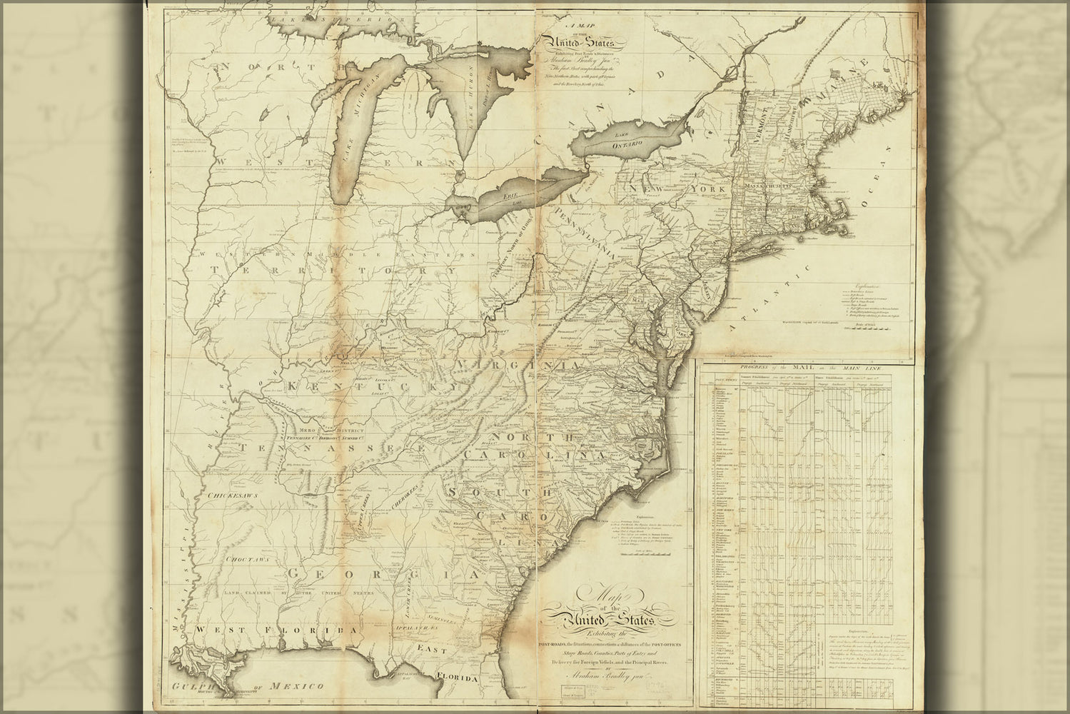 24"x36" Gallery Poster, map of the United States 1796