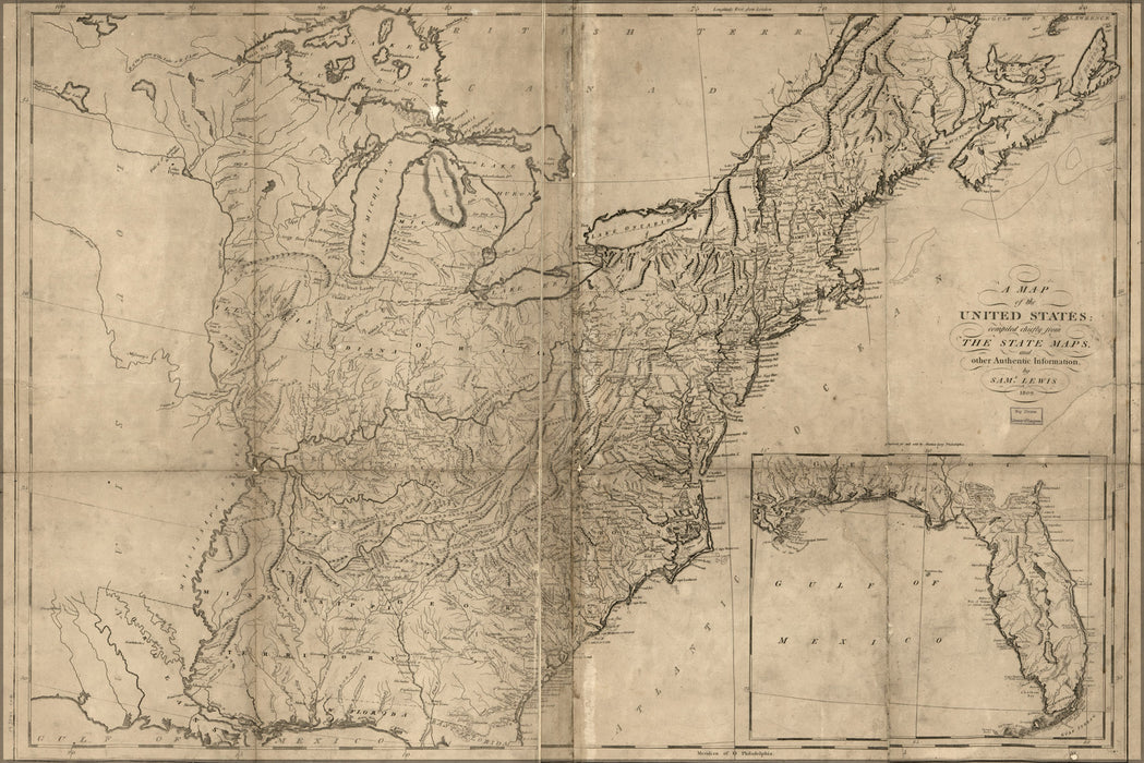 24"x36" Gallery Poster, map of the United States 1809