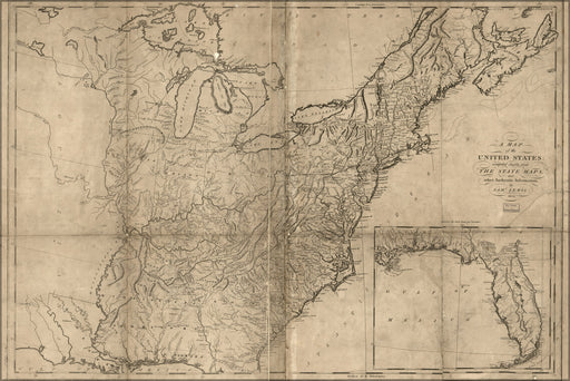 24"x36" Gallery Poster, map of the United States 1809