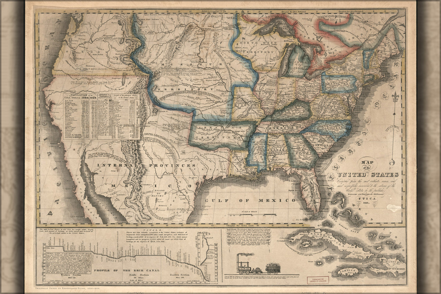 24"x36" Gallery Poster, map of the United States 1831