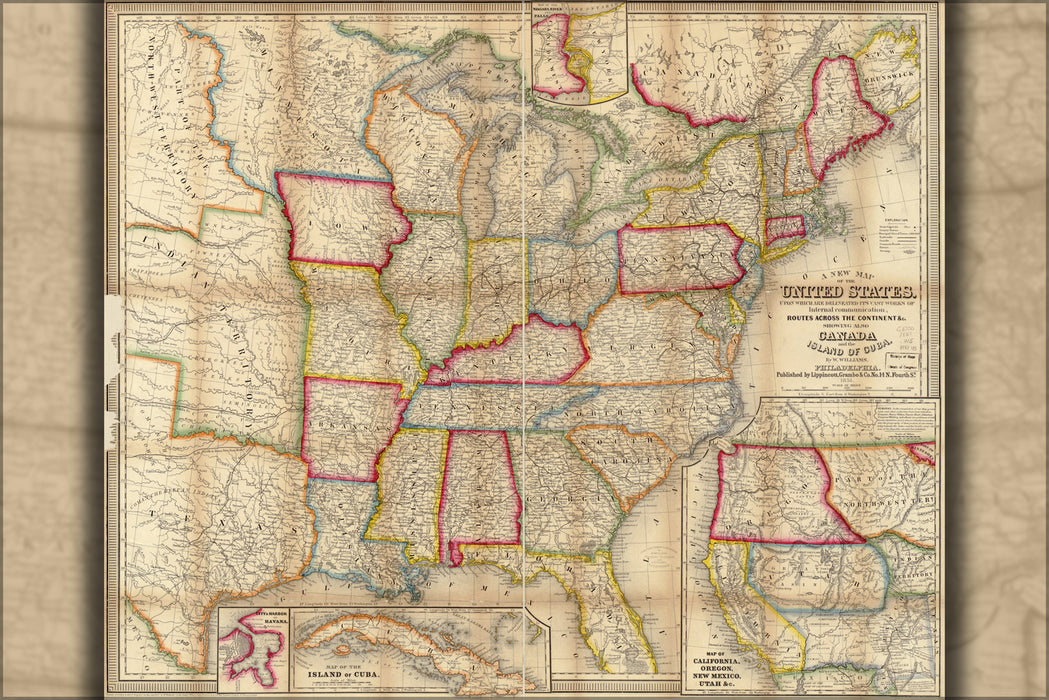 24"x36" Gallery Poster, map of the United States 1851
