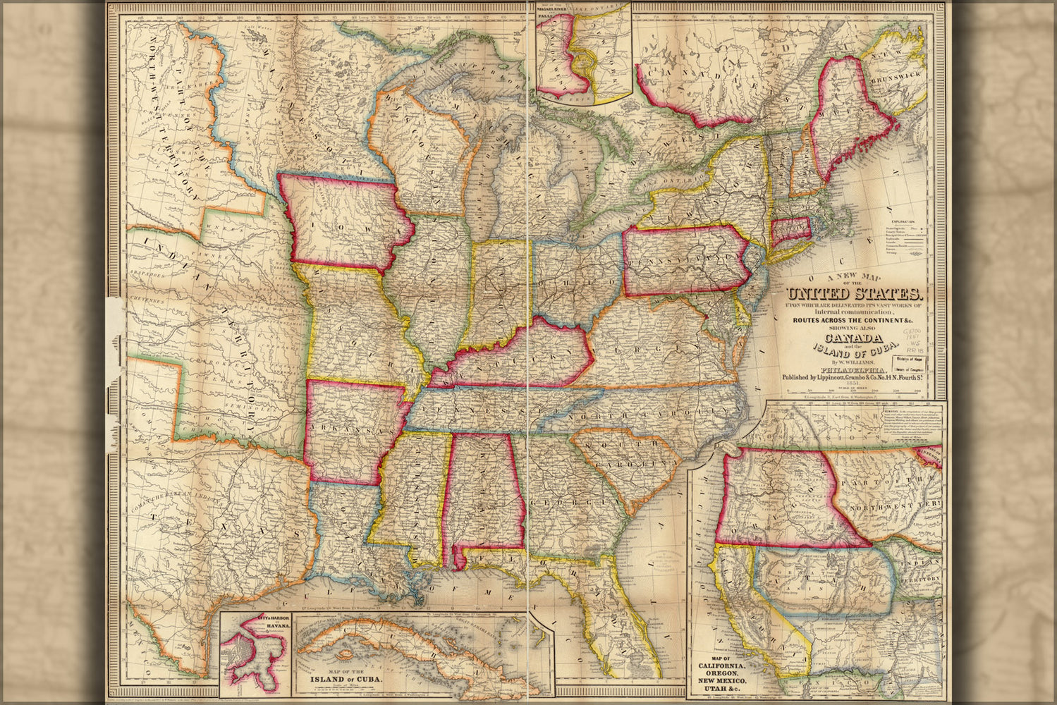 24"x36" Gallery Poster, map of the United States 1851