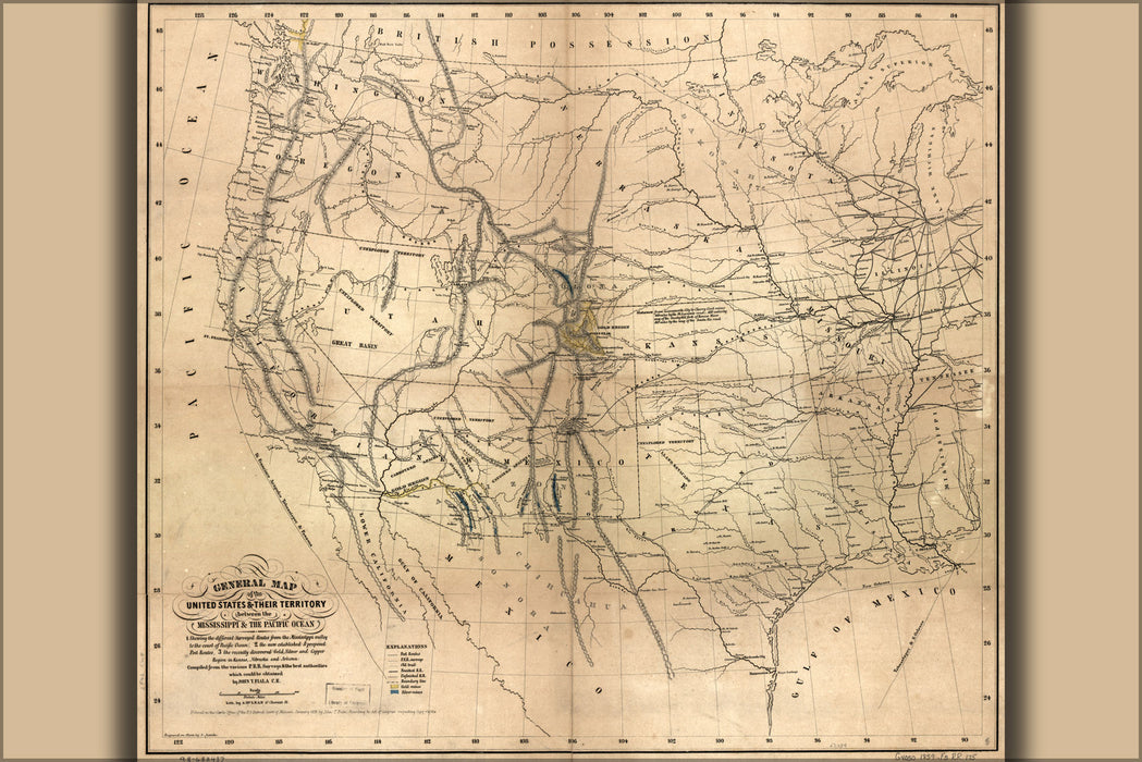 24"x36" Gallery Poster, map of the United States 1859