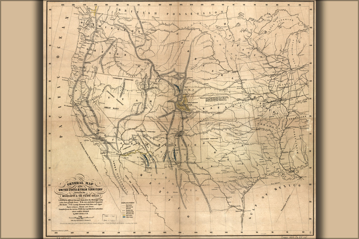 24"x36" Gallery Poster, map of the United States 1859