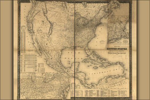 24"x36" Gallery Poster, map of the United States, canada, Mexico, Central America, 1861