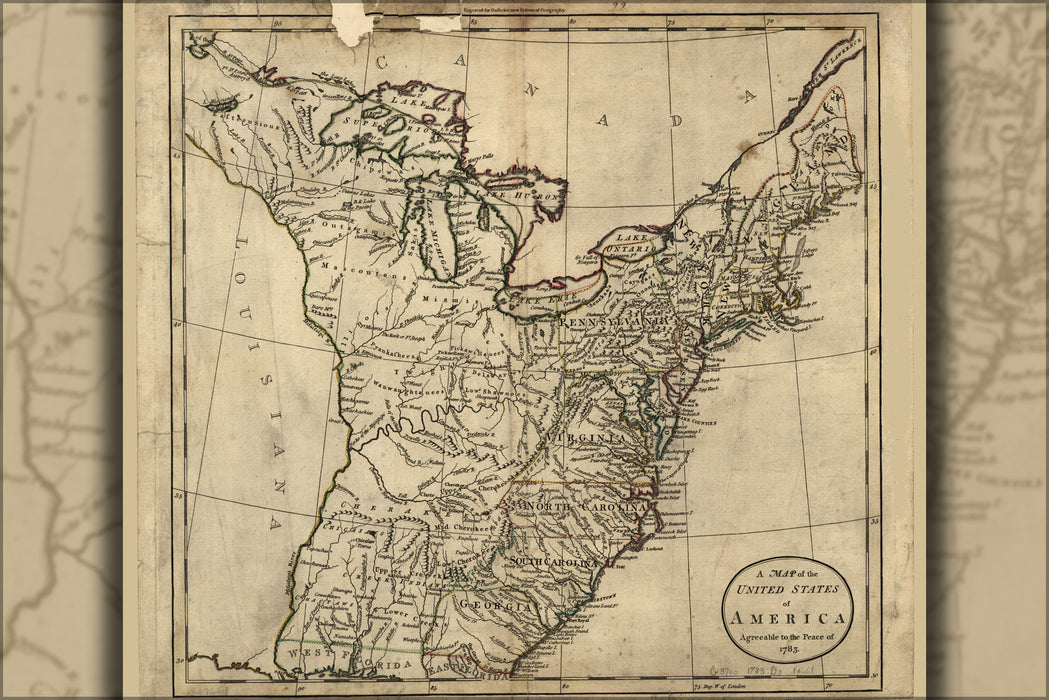 24"x36" Gallery Poster, map of the United States of America 1783 p2
