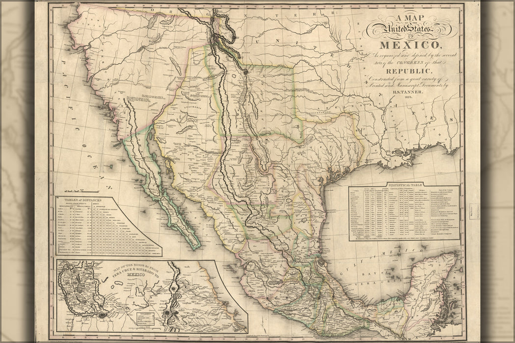 24"x36" Gallery Poster, map of the United States of Mexico 1826