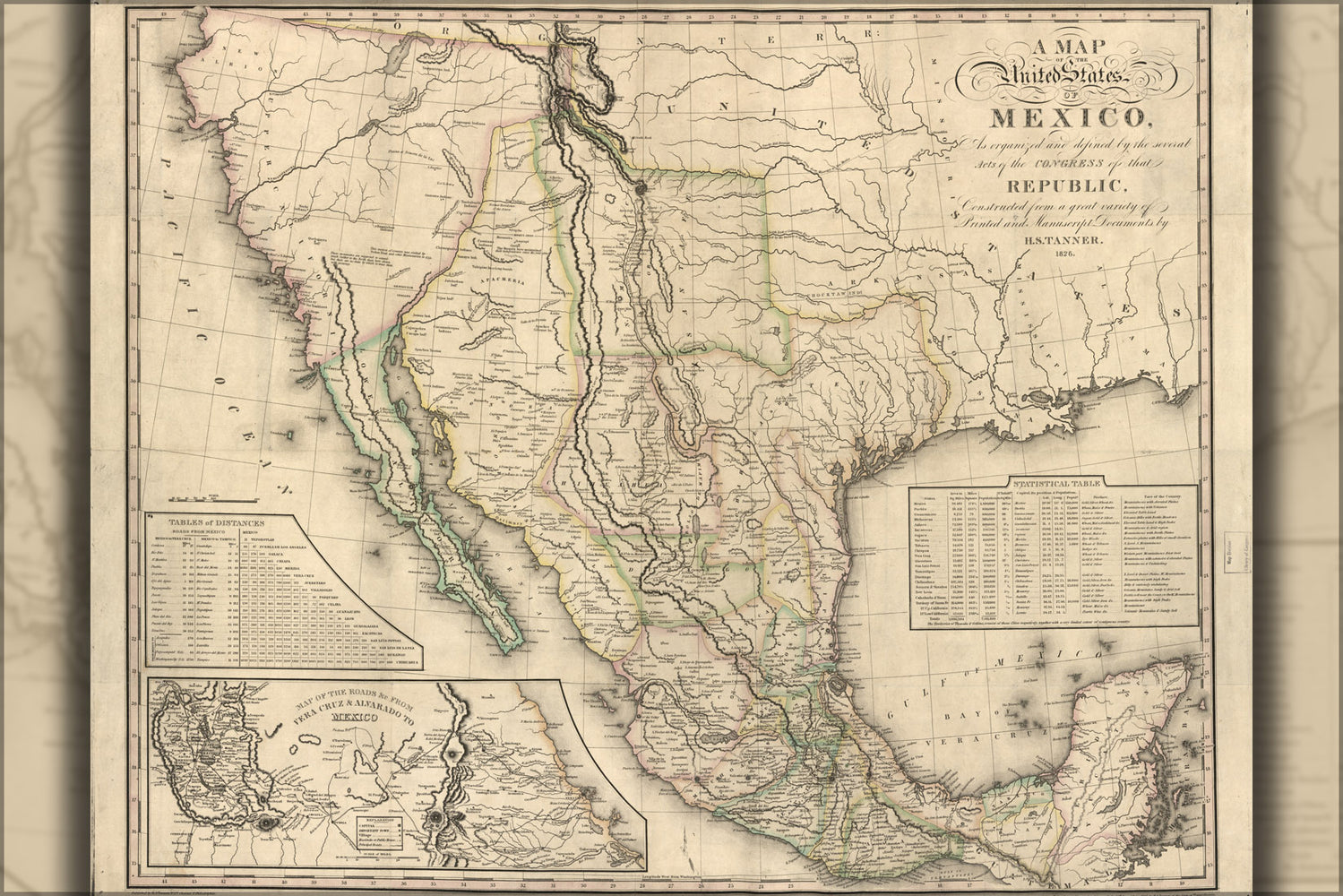 24"x36" Gallery Poster, map of the United States of Mexico 1826