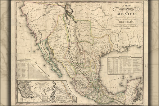24"x36" Gallery Poster, map of the United States of Mexico 1826