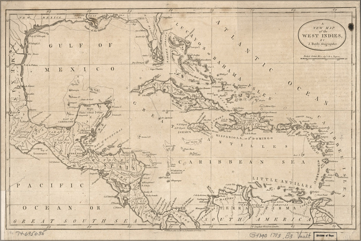 24"x36" Gallery Poster, map of the West Indies cuba 1783
