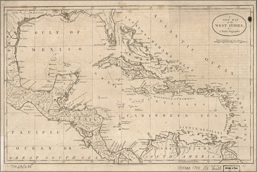 24"x36" Gallery Poster, map of the West Indies cuba 1783