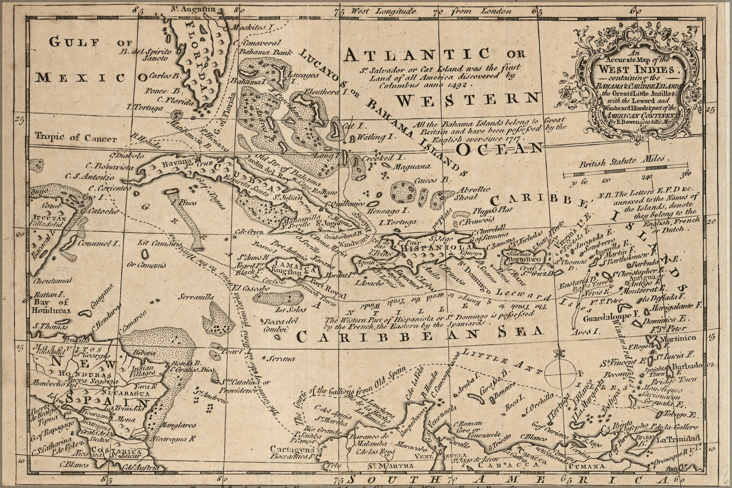 24"x36" Gallery Poster, map of the West Indies cuba florida bahammas Antilles Leward Windward Islands 1763