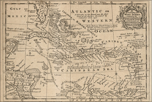 24"x36" Gallery Poster, map of the West Indies cuba florida bahammas Antilles Leward Windward Islands 1763