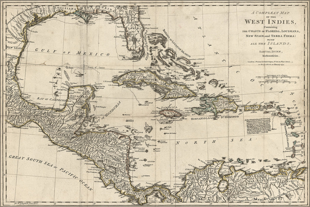 24"x36" Gallery Poster, map of the West Indies cuba florida jamaica 1776