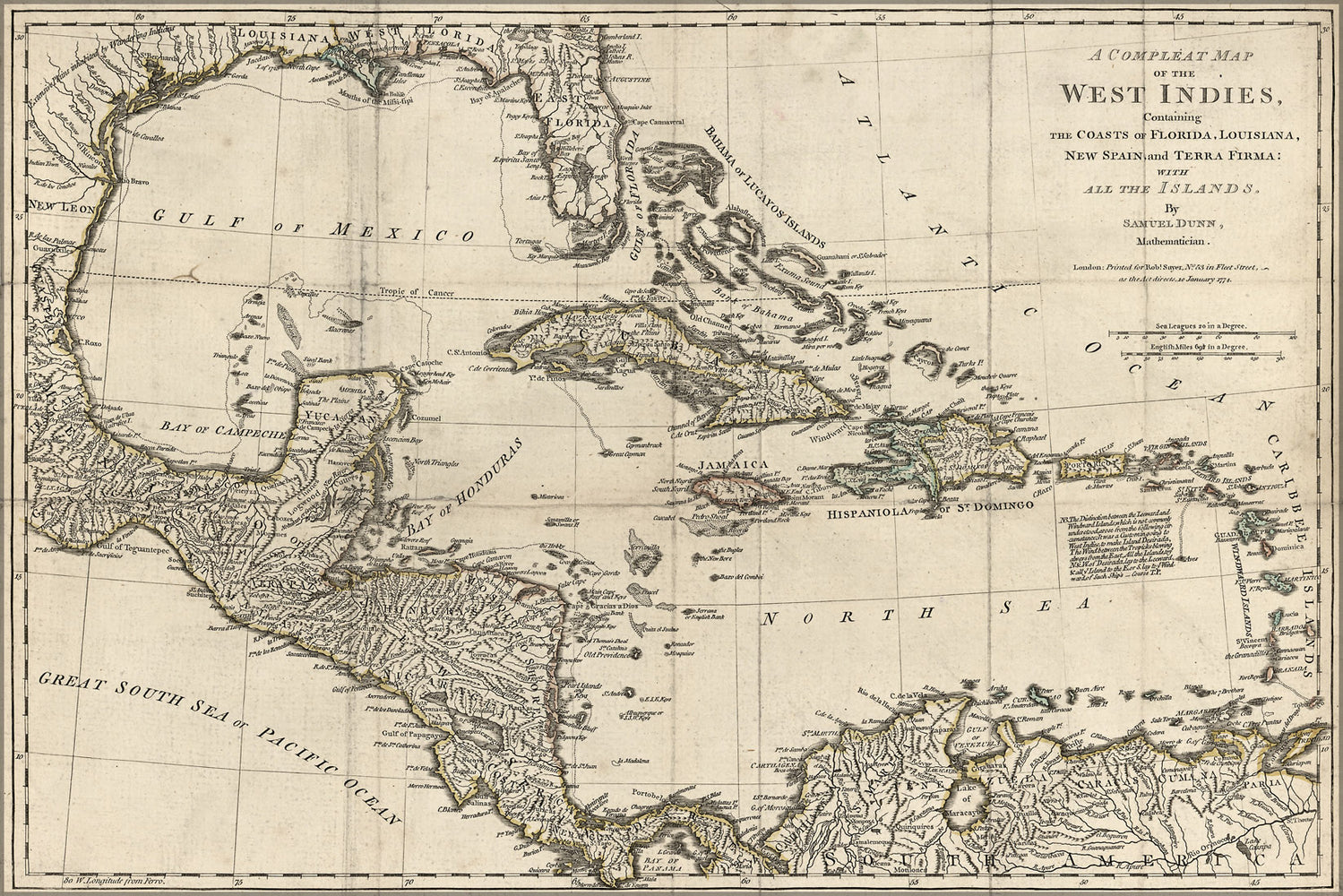 24"x36" Gallery Poster, map of the West Indies cuba florida jamaica 1776