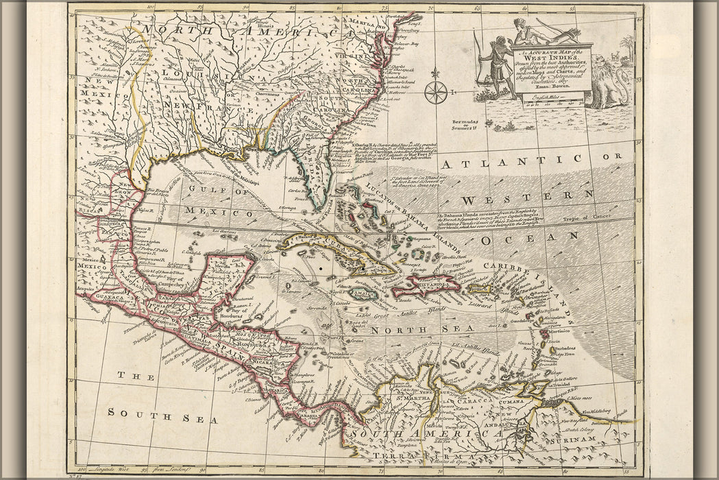 24"x36" Gallery Poster, map of the West Indies cuba florida mexico 1752