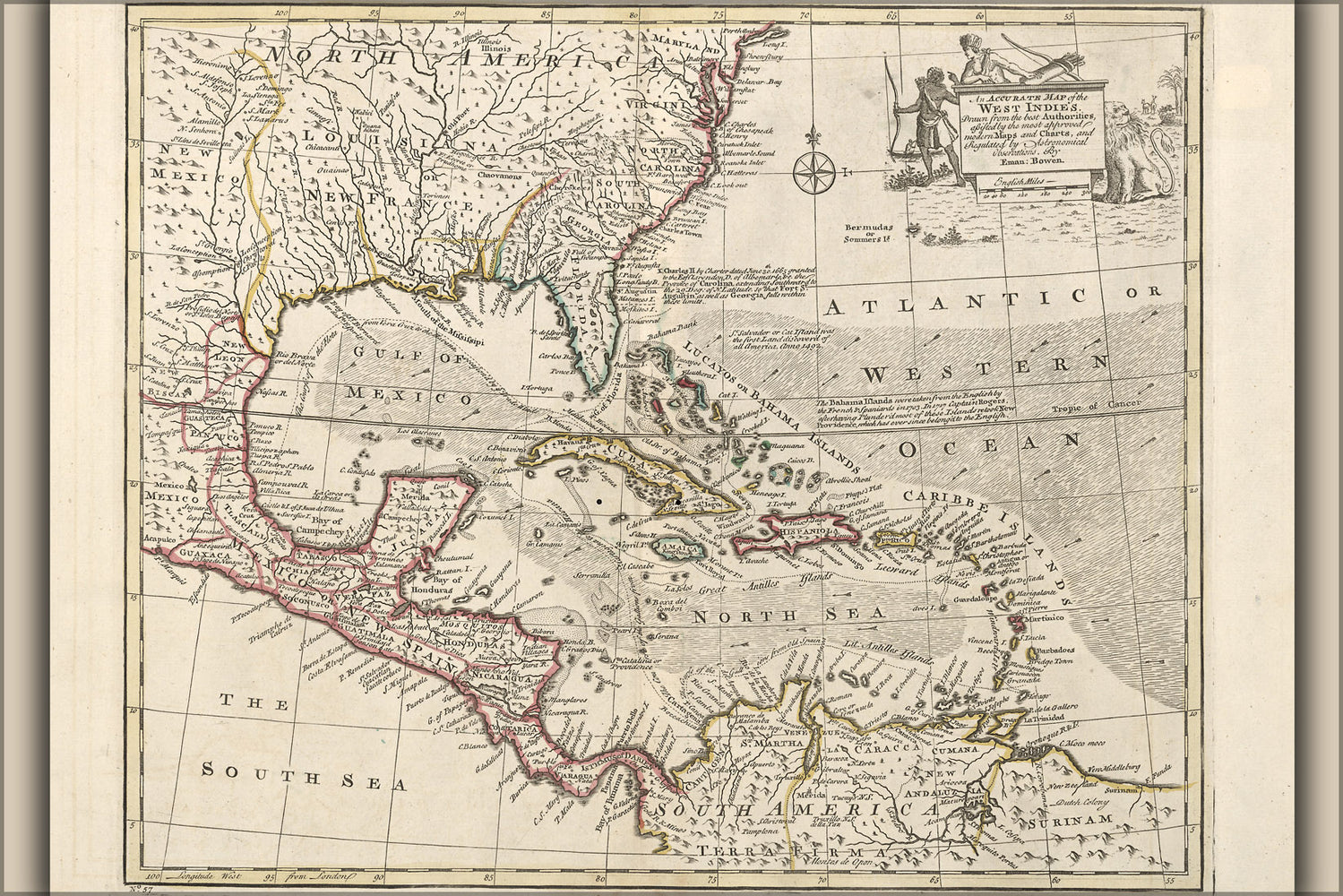 24"x36" Gallery Poster, map of the West Indies cuba florida mexico 1752