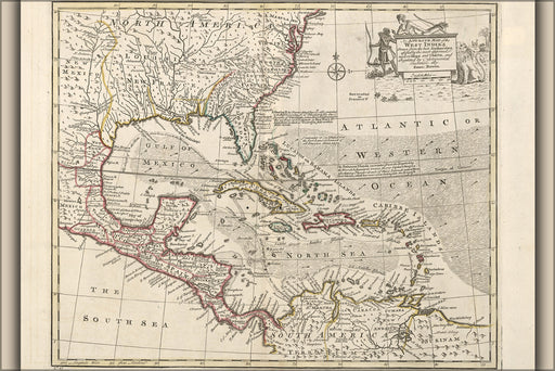 24"x36" Gallery Poster, map of the West Indies cuba florida mexico 1752