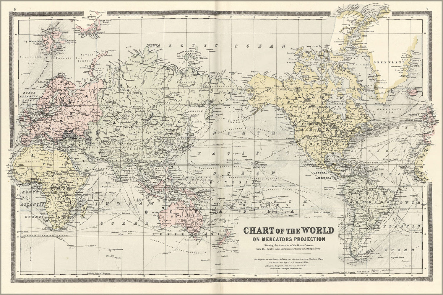 24"x36" Gallery Poster, map of the World on Mercator Projection 1893
