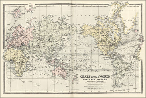 24"x36" Gallery Poster, map of the World on Mercator Projection 1893