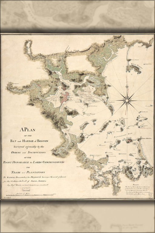 24"x36" Gallery Poster, map of the bay and harbor of Boston 1775