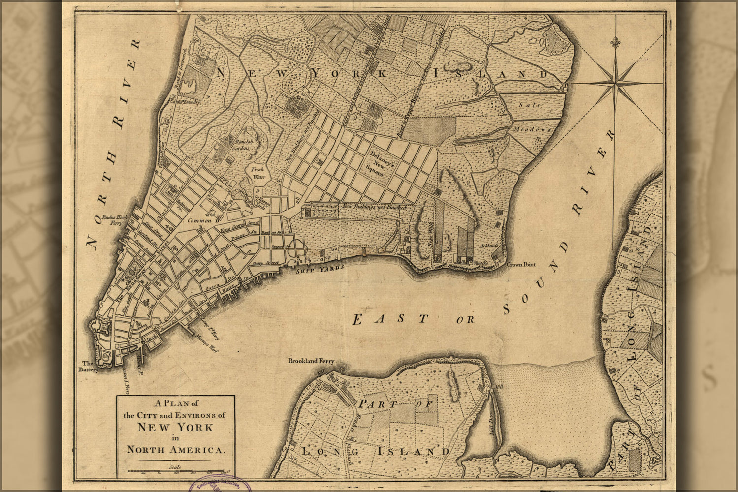 24"x36" Gallery Poster, map of the city and environs of New York 1776