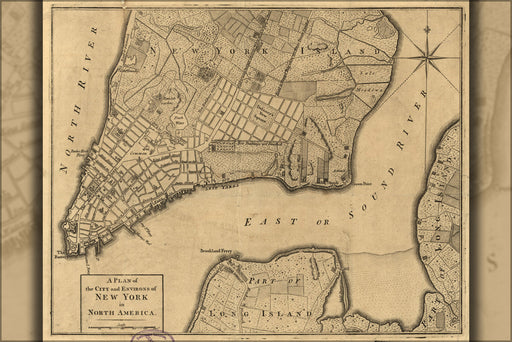 24"x36" Gallery Poster, map of the city and environs of New York 1776