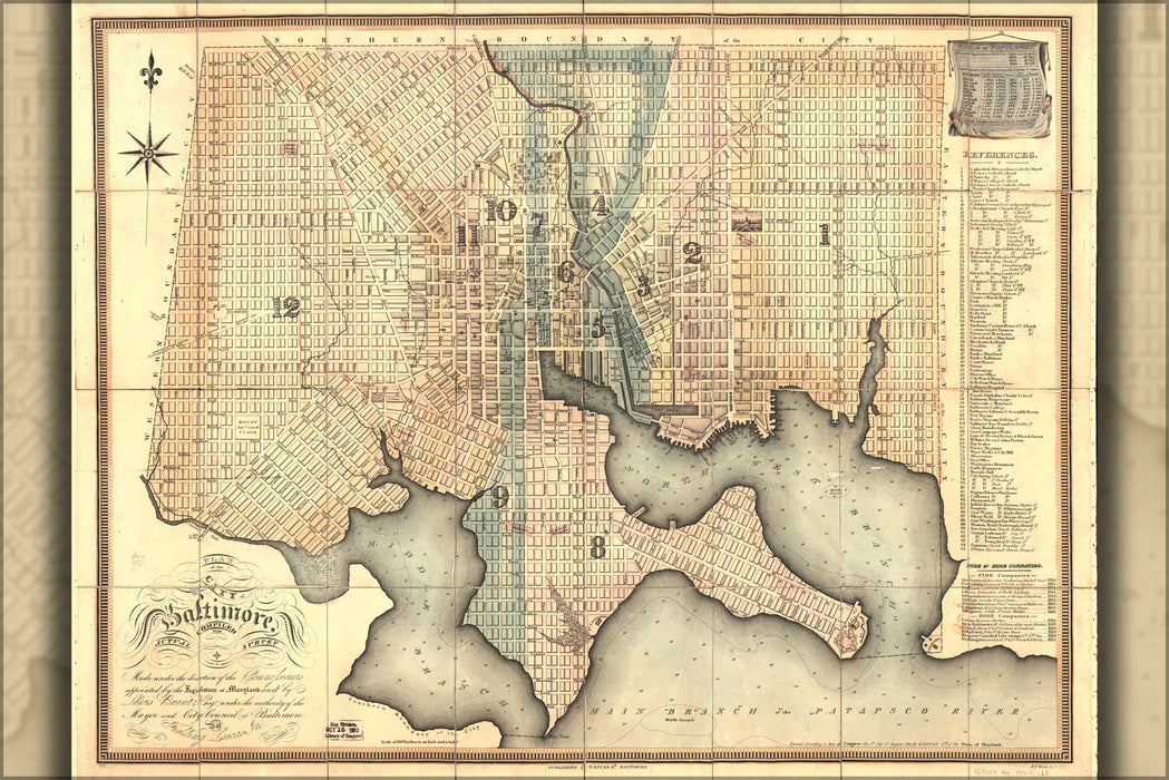 24"x36" Gallery Poster, map of the city of Baltimore 1822