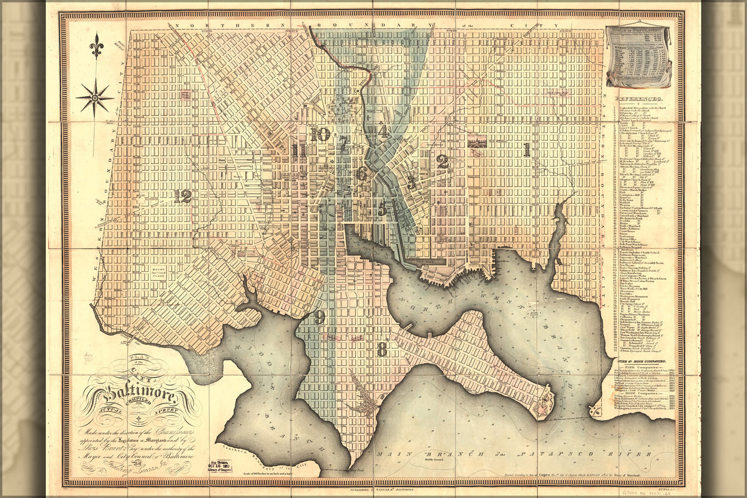 24"x36" Gallery Poster, map of the city of Baltimore 1822