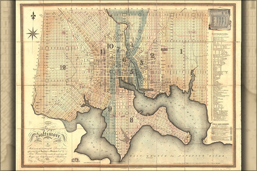 24"x36" Gallery Poster, map of the city of Baltimore 1822
