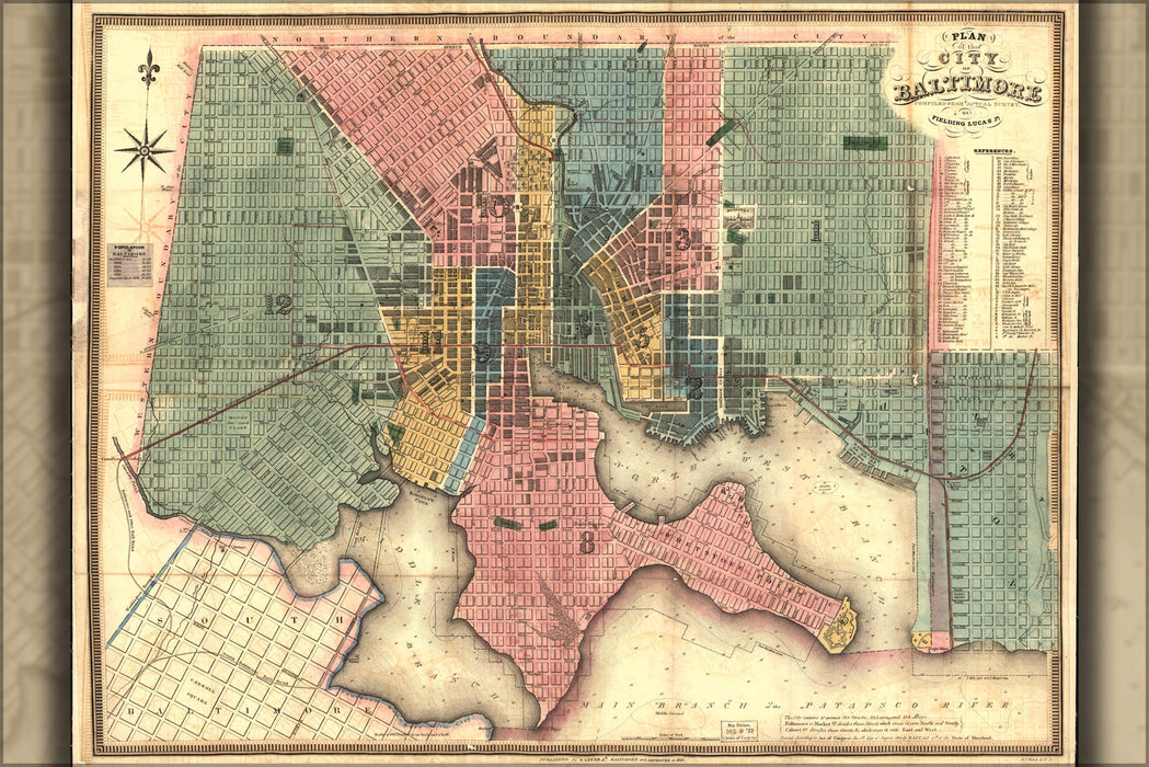 24"x36" Gallery Poster, map of the city of Baltimore 1836