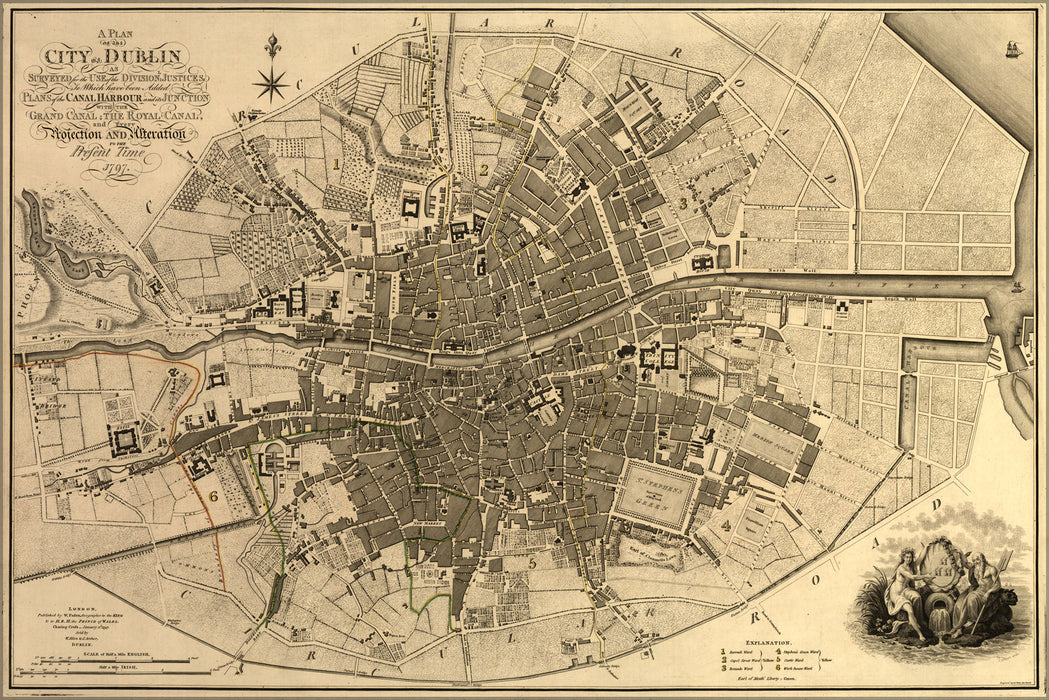 24"x36" Gallery Poster, map of the city of Dublin ireland 1797