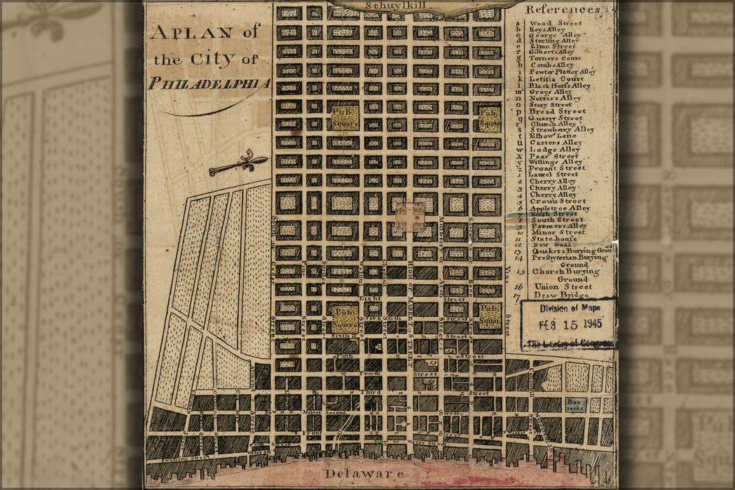 24"x36" Gallery Poster, map of the city of Philadelphia 1777