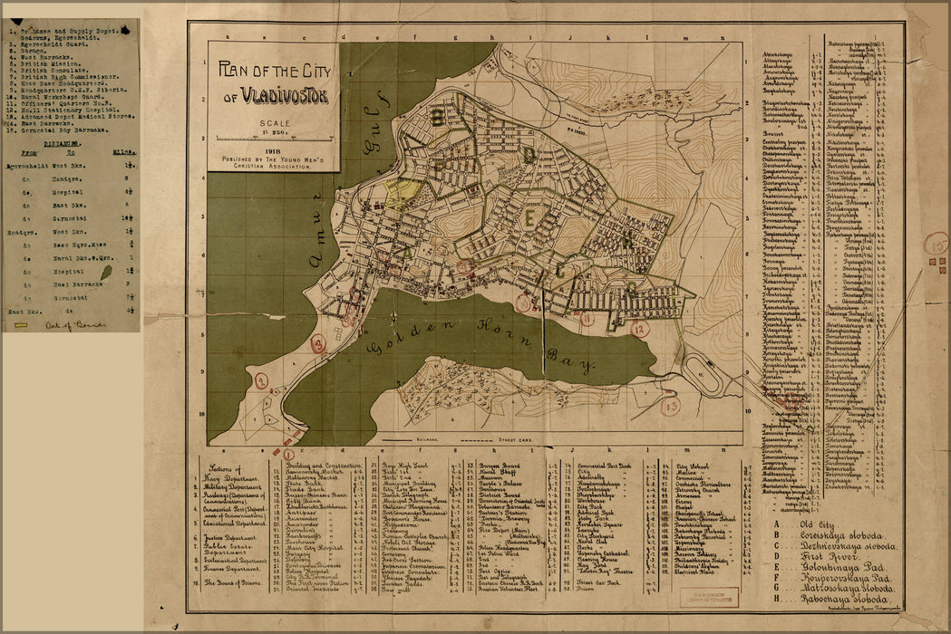 24"x36" Gallery Poster, map of the city of Vladivostok russia 1918