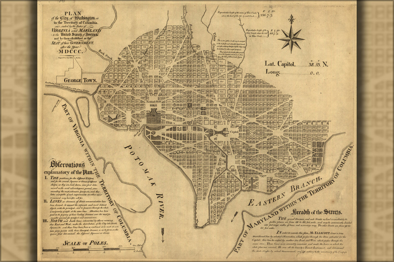 24"x36" Gallery Poster, map of the city of Washington d.c. 1792
